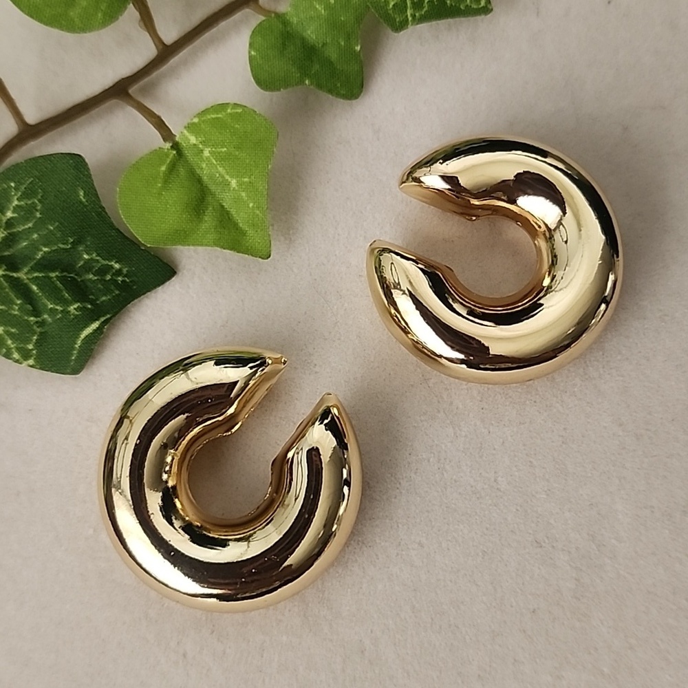 Chunky Gold Steel C Ear Cuff Hoop Earrings Non Piercing